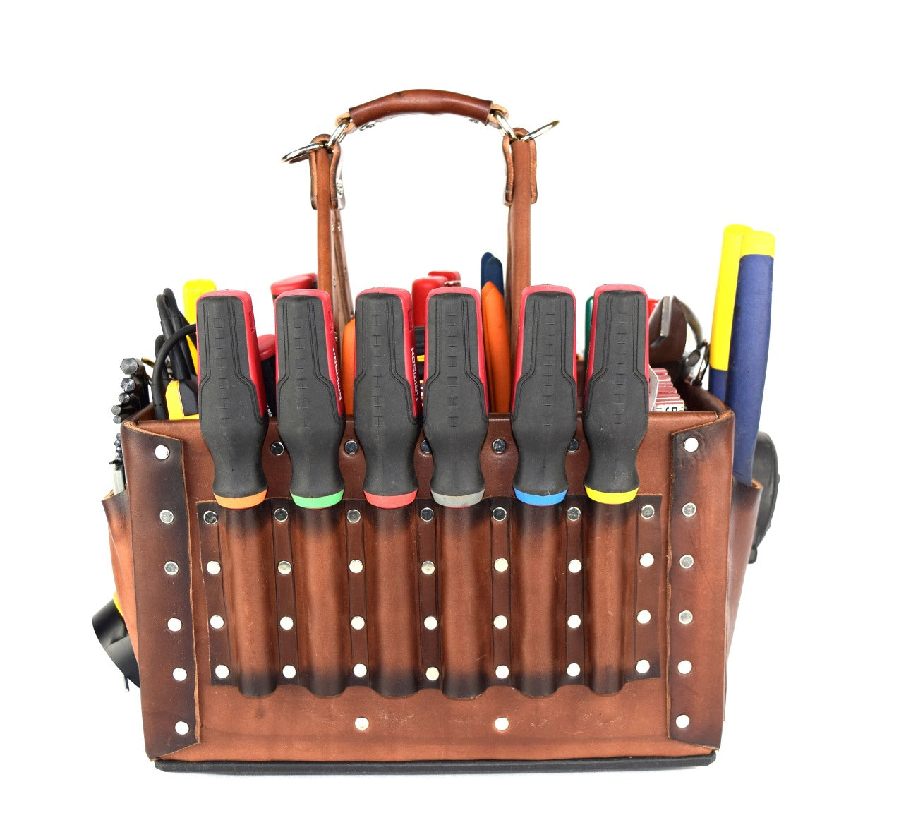 8X12 Brown tool Bag 1-side pockets 1-side screwdrivers holders