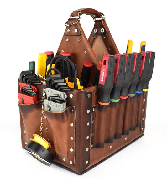 8X12 Brown tool Bag 1-side pockets 1-side screwdrivers holders